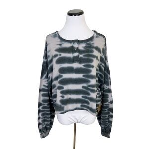 NWT Urban Rebel Fleece Tie Dye Balloon Sleeve Snap Button Crop Sweatshirt XL